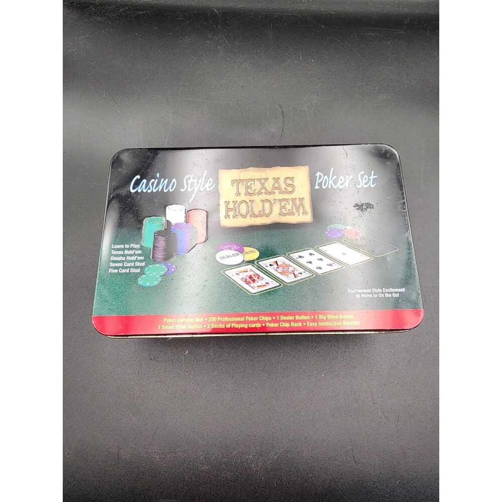 New Texas Hold'em Poker Set 200 Chips Rack Poker Mat 2 Decks‎ Cards Instructions